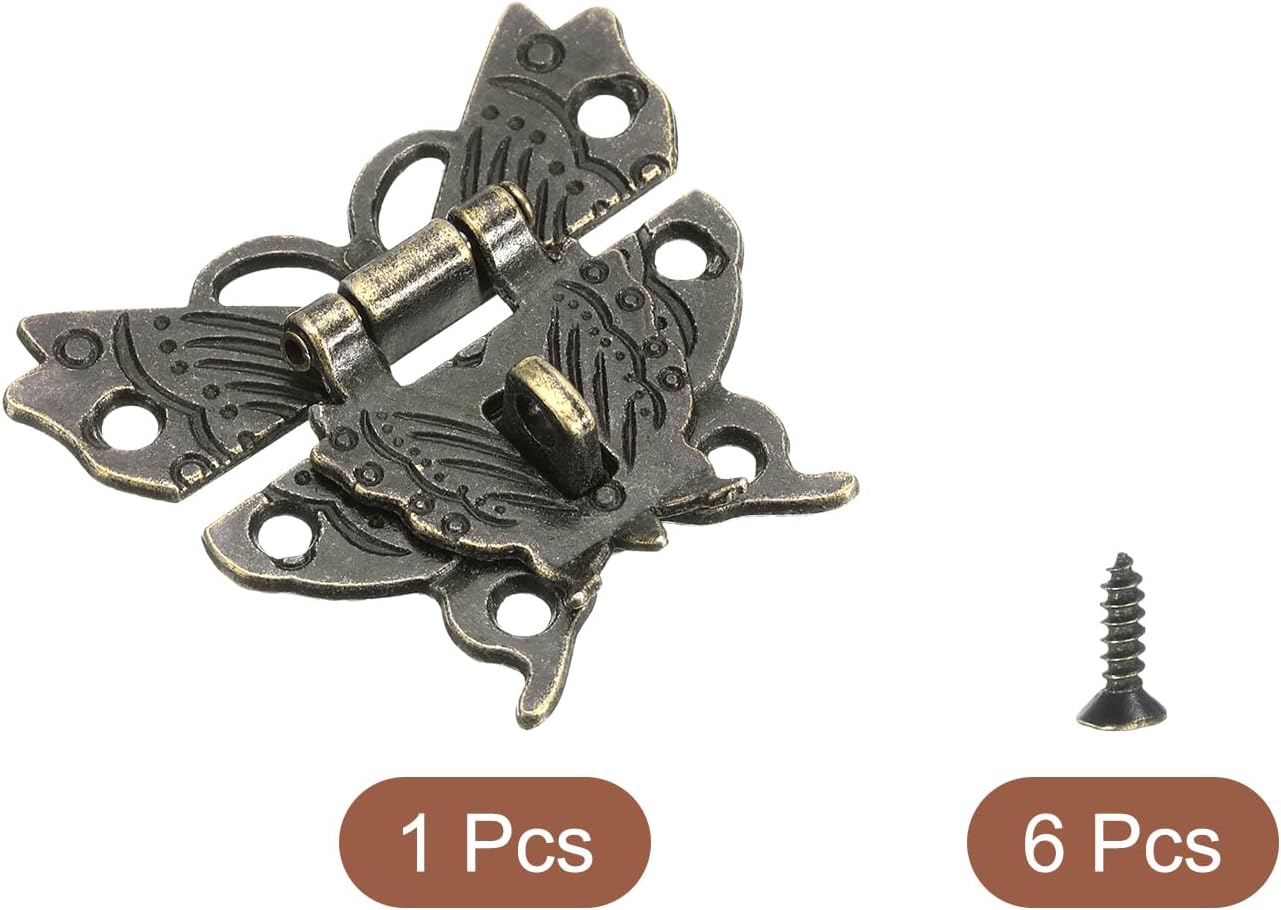 Butterfly Decorative Retro Box Toggle Latch with Padlock Hole - 43 x 50mm Bronze Hasp Clasp for Jewelry Box, Suitcase, Toolbox