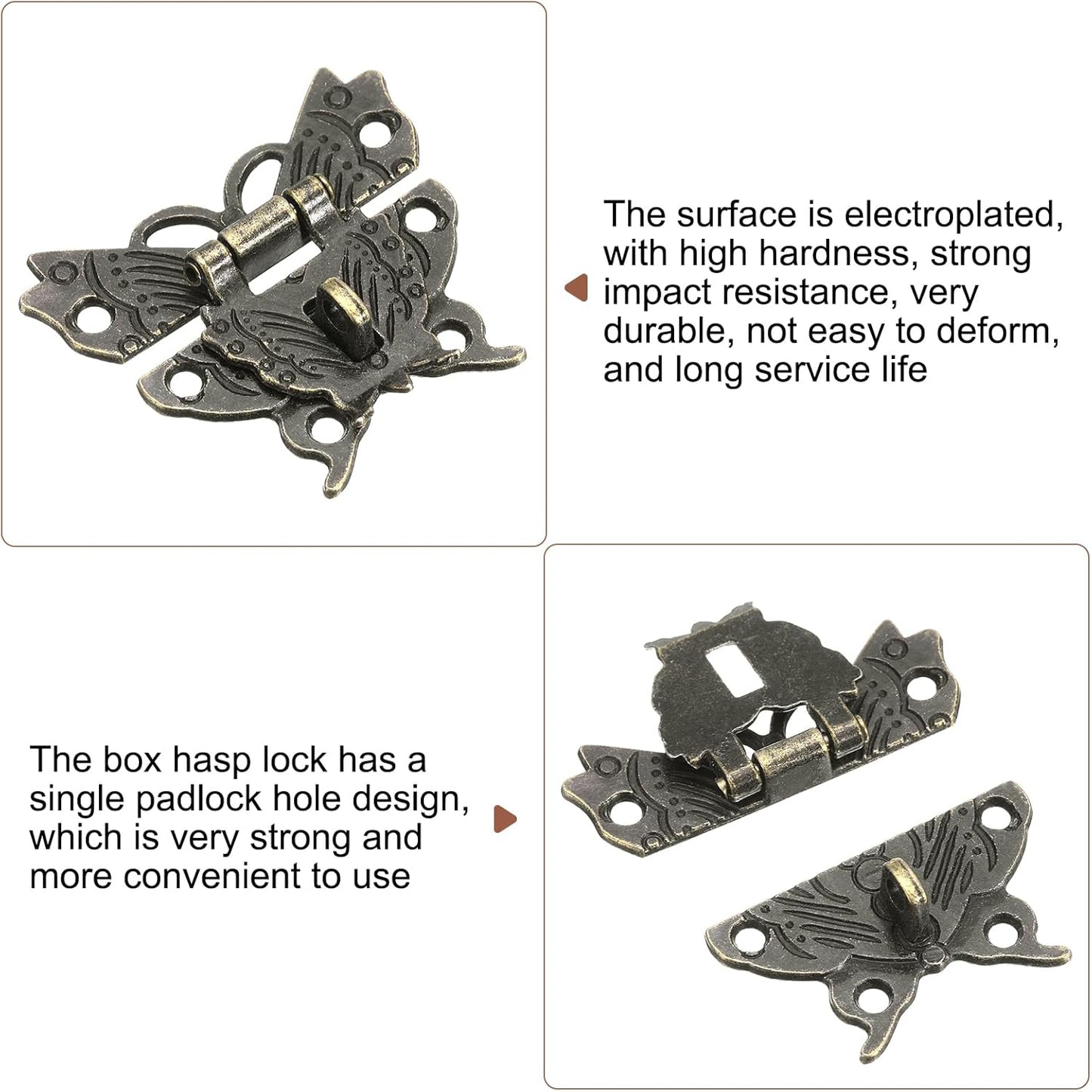 Butterfly Decorative Retro Box Toggle Latch with Padlock Hole - 43 x 50mm Bronze Hasp Clasp for Jewelry Box, Suitcase, Toolbox