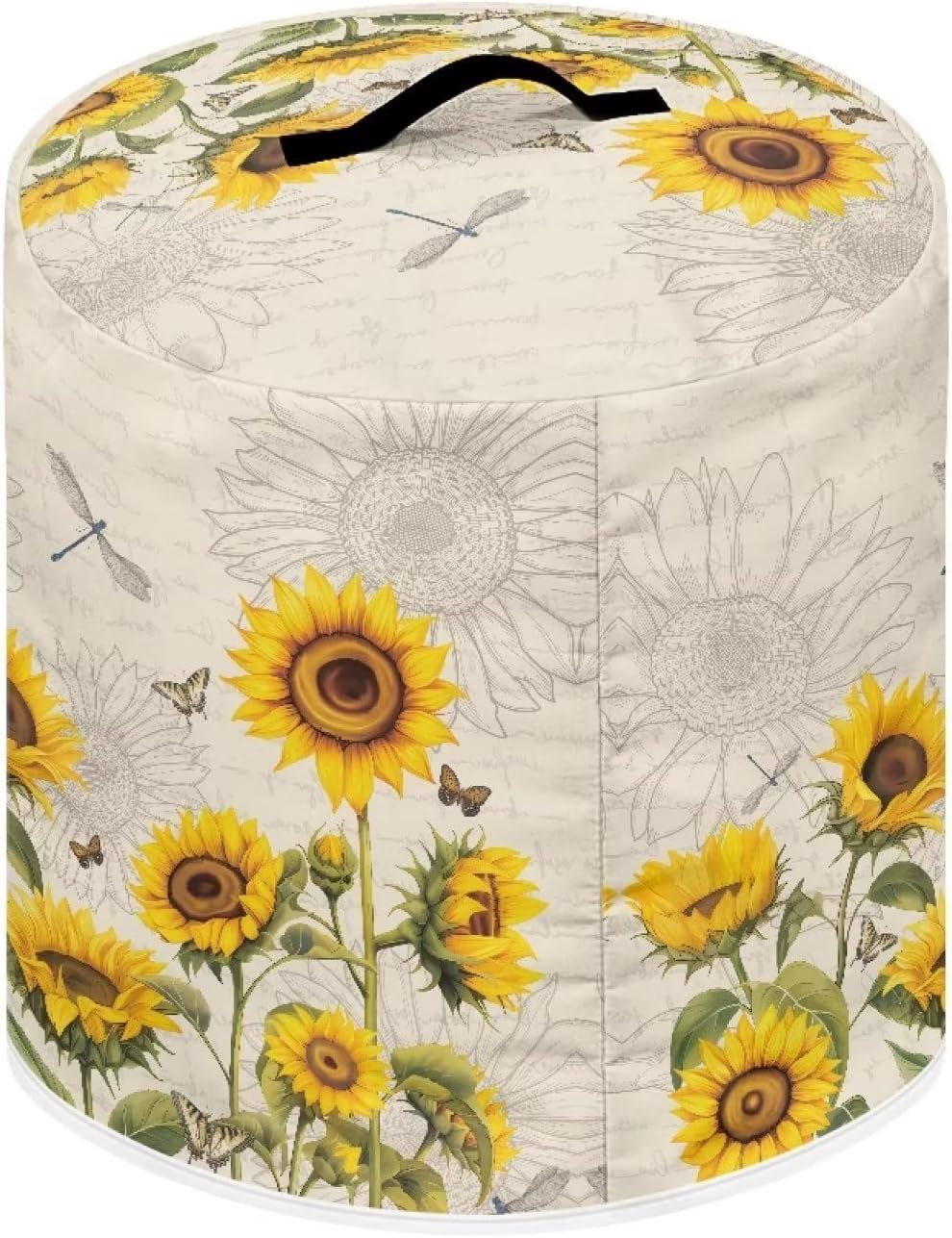 Butterfly Dragonfly Sunflower Print Kitchen Appliance Dust Cover with Pockets - Compatible with Electric Pressure Cookers, Rice Cookers, and Air Fryers - 3 Qt Pot Size