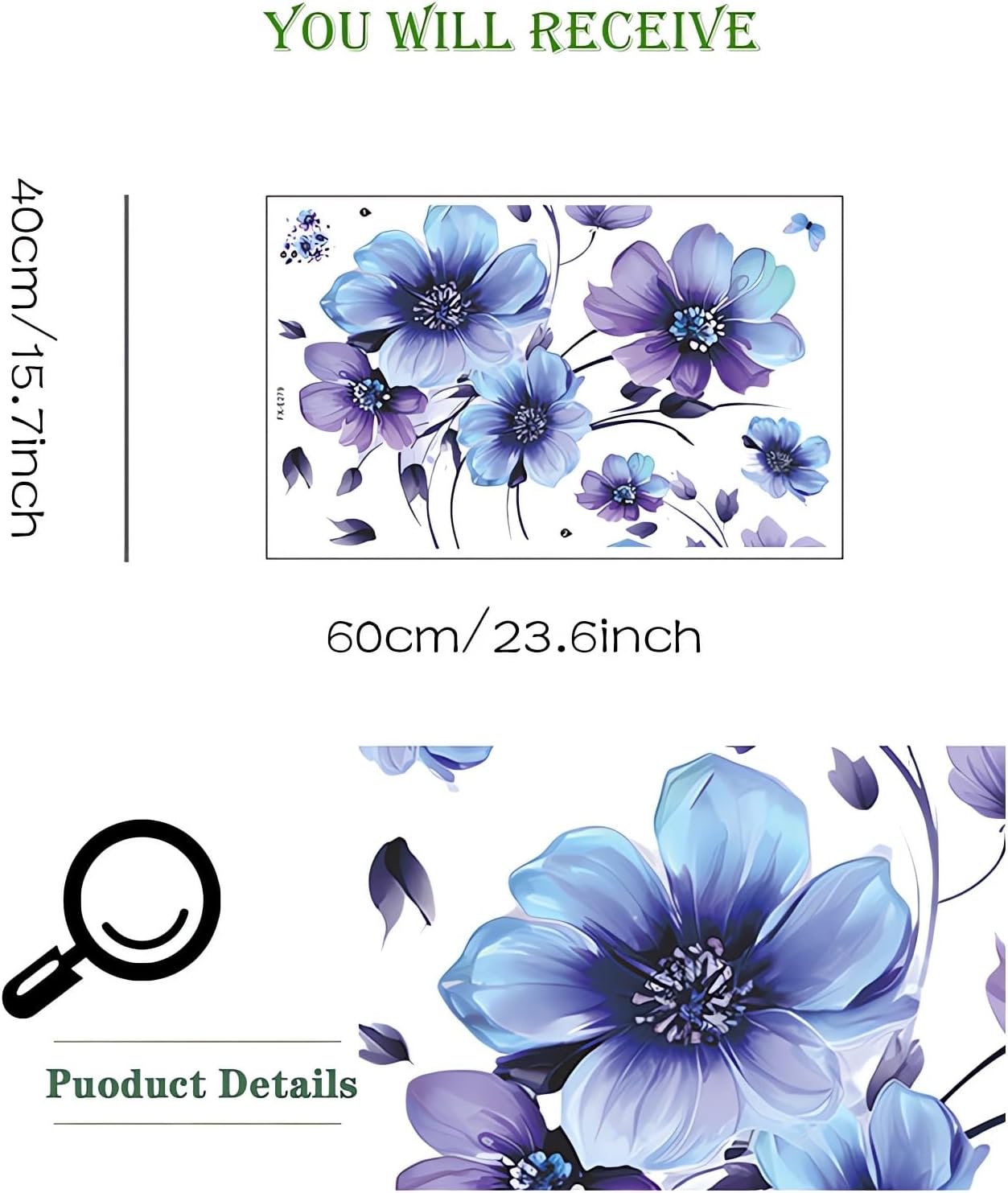 Butterfly Floral Wall Decals - Blue-Purple Daisy Violets Flower Stickers for Living Room, Bedroom, Nursery - Removable Vinyl Art