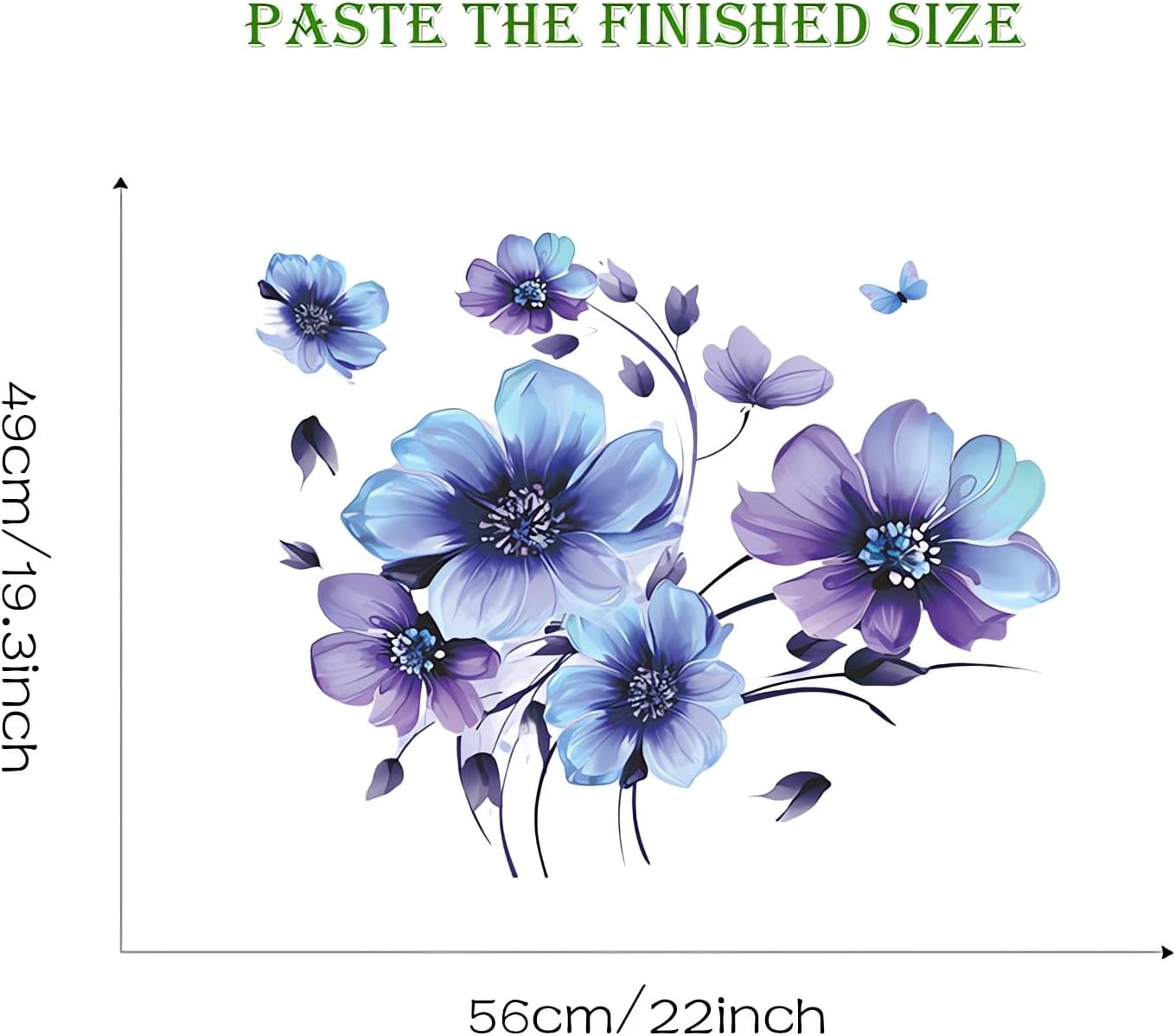 Butterfly Floral Wall Decals - Blue-Purple Daisy Violets Flower Stickers for Living Room, Bedroom, Nursery - Removable Vinyl Art