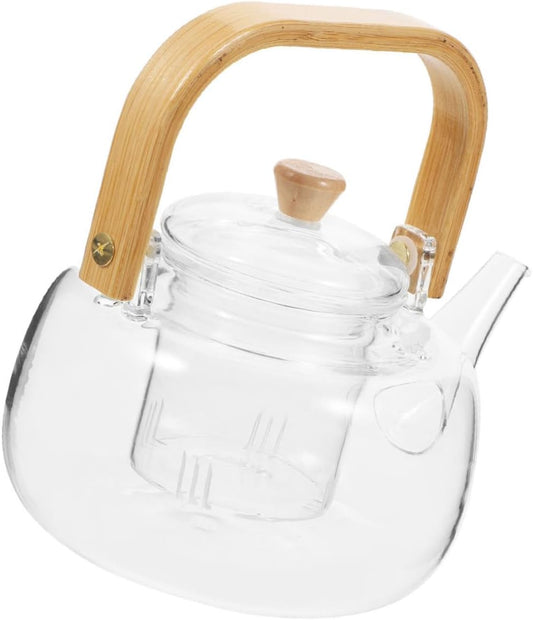 Cabilock 1000ml High Borosilicate Glass Tea Kettle with Strainer - Heatproof for Loose Leaf Tea - Elegant Design for Dad and Mom