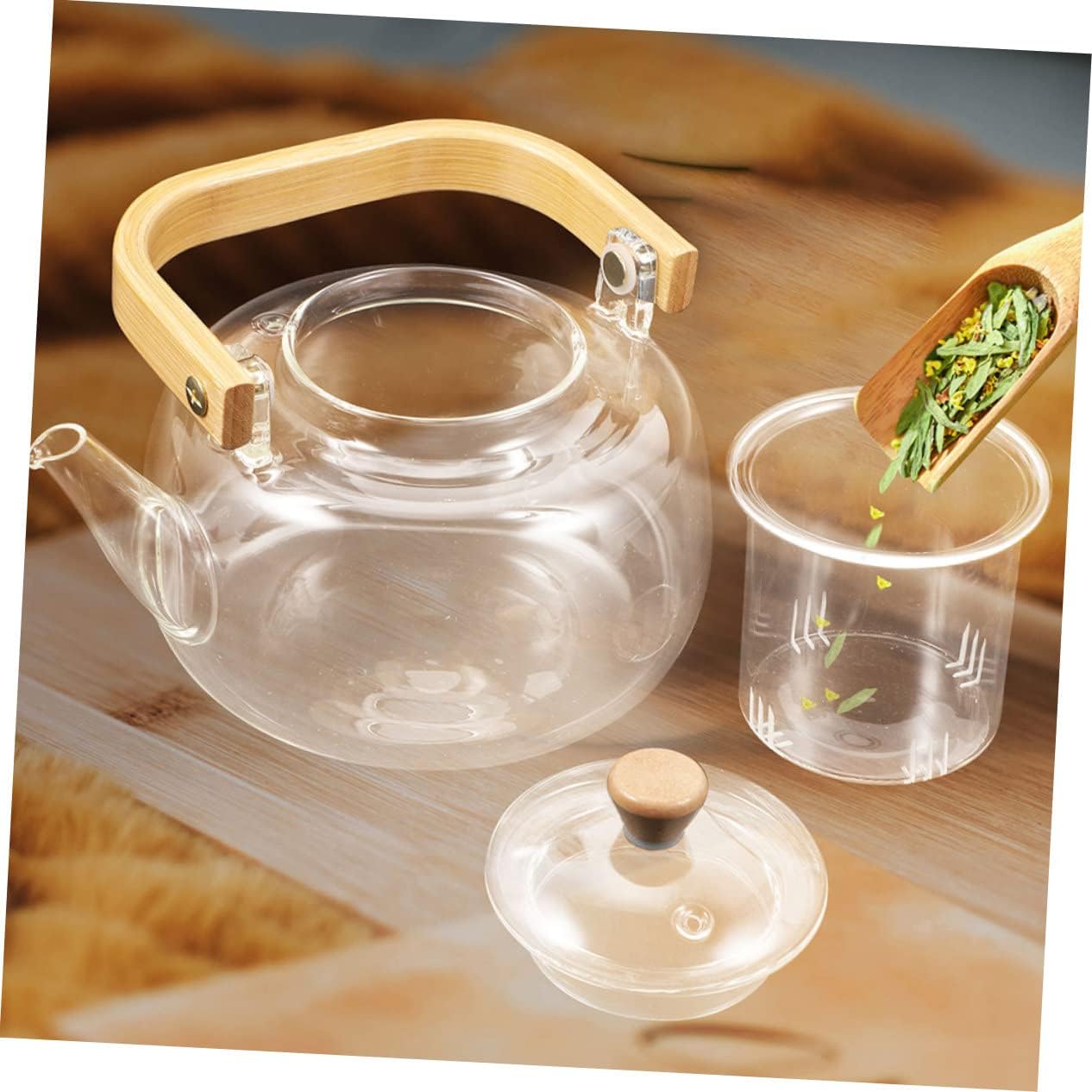 Cabilock 1000ml High Borosilicate Glass Tea Kettle with Strainer - Heatproof for Loose Leaf Tea - Elegant Design for Dad and Mom