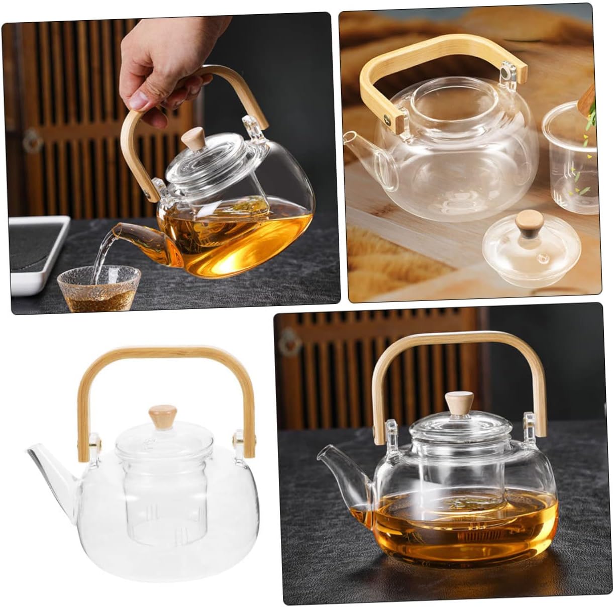 Cabilock 1000ml High Borosilicate Glass Tea Kettle with Strainer - Heatproof for Loose Leaf Tea - Elegant Design for Dad and Mom
