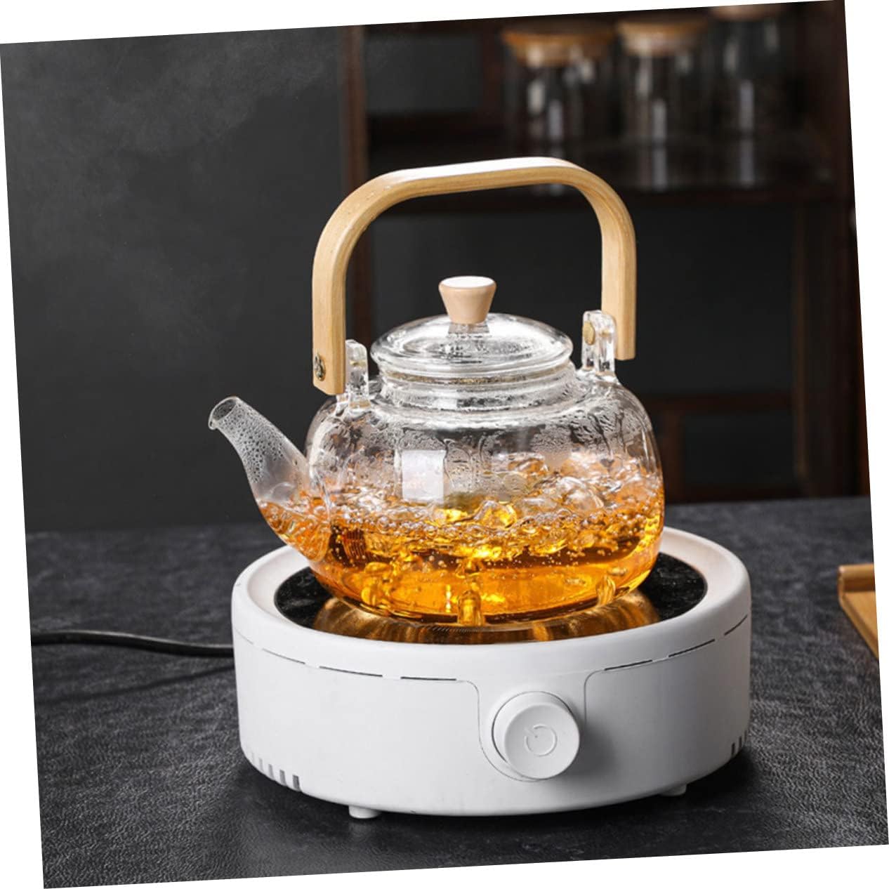 Cabilock 1000ml High Borosilicate Glass Tea Kettle with Strainer - Heatproof for Loose Leaf Tea - Elegant Design for Dad and Mom