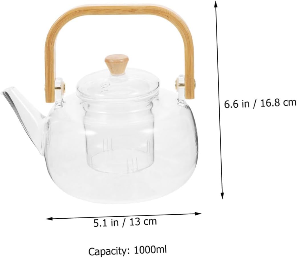 Cabilock 1000ml High Borosilicate Glass Tea Kettle with Strainer - Heatproof for Loose Leaf Tea - Elegant Design for Dad and Mom