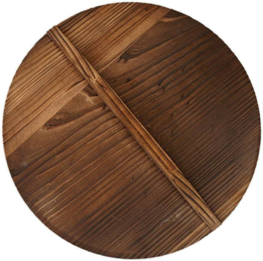 Cabilock 11 Inch Wooden Wok Lid with Handle - Anti-Hot & Anti-Spillover Pan Cover for Frying Pans & Cookware