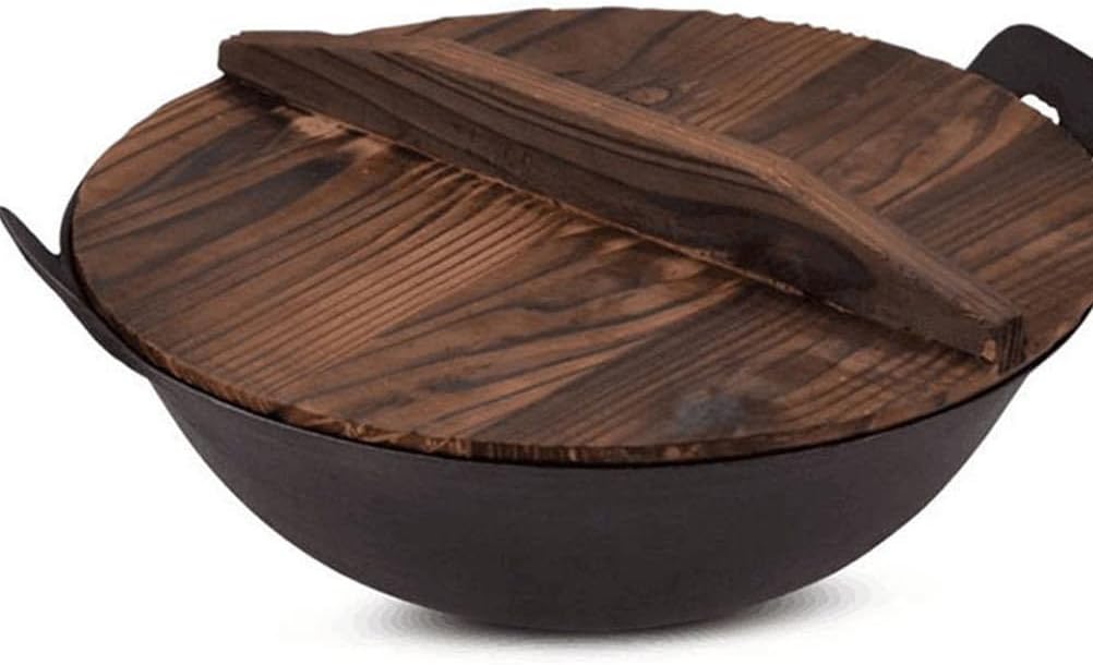 Cabilock 11 Inch Wooden Wok Lid with Handle - Anti-Hot & Anti-Spillover Pan Cover for Frying Pans & Cookware