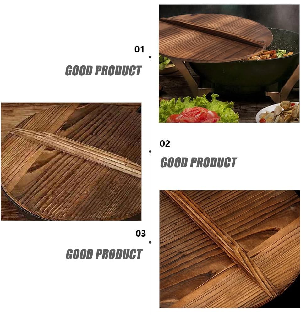 Cabilock 11 Inch Wooden Wok Lid with Handle - Anti-Hot & Anti-Spillover Pan Cover for Frying Pans & Cookware