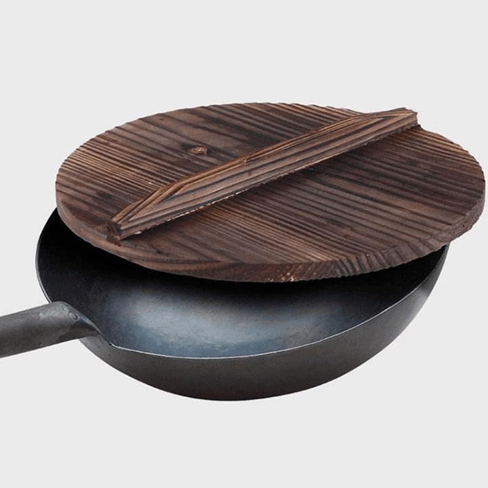 Cabilock 11 Inch Wooden Wok Lid with Handle - Anti-Hot & Anti-Spillover Pan Cover for Frying Pans & Cookware