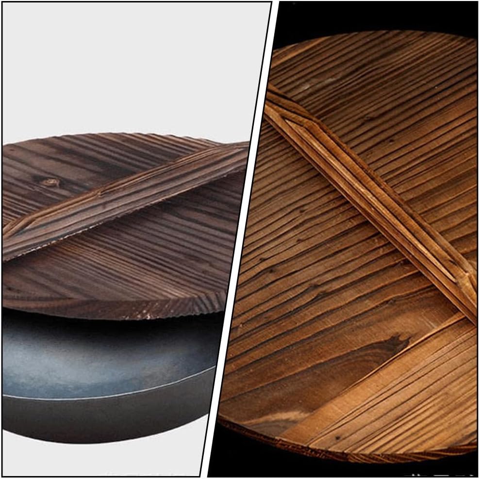 Cabilock 11 Inch Wooden Wok Lid with Handle - Anti-Hot & Anti-Spillover Pan Cover for Frying Pans & Cookware