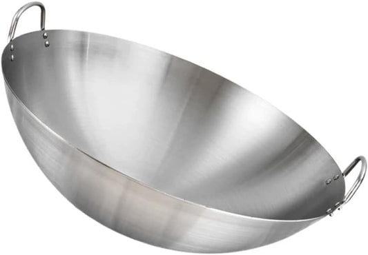 Cabilock 28cm Stainless Steel Wok Pan with Double Handles for Chinese and Japanese Cooking