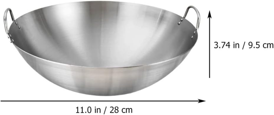 Cabilock 28cm Stainless Steel Wok Pan with Double Handles for Chinese and Japanese Cooking