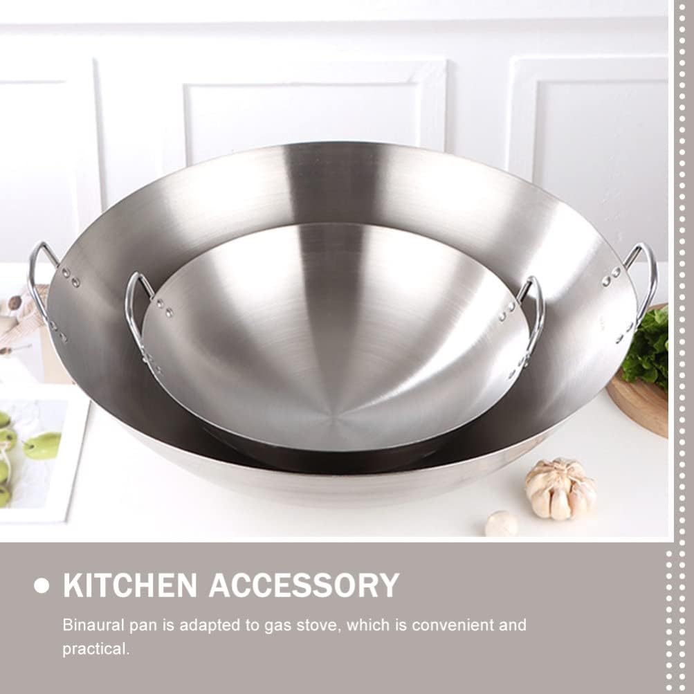 Cabilock 28cm Stainless Steel Wok Pan with Double Handles for Chinese and Japanese Cooking