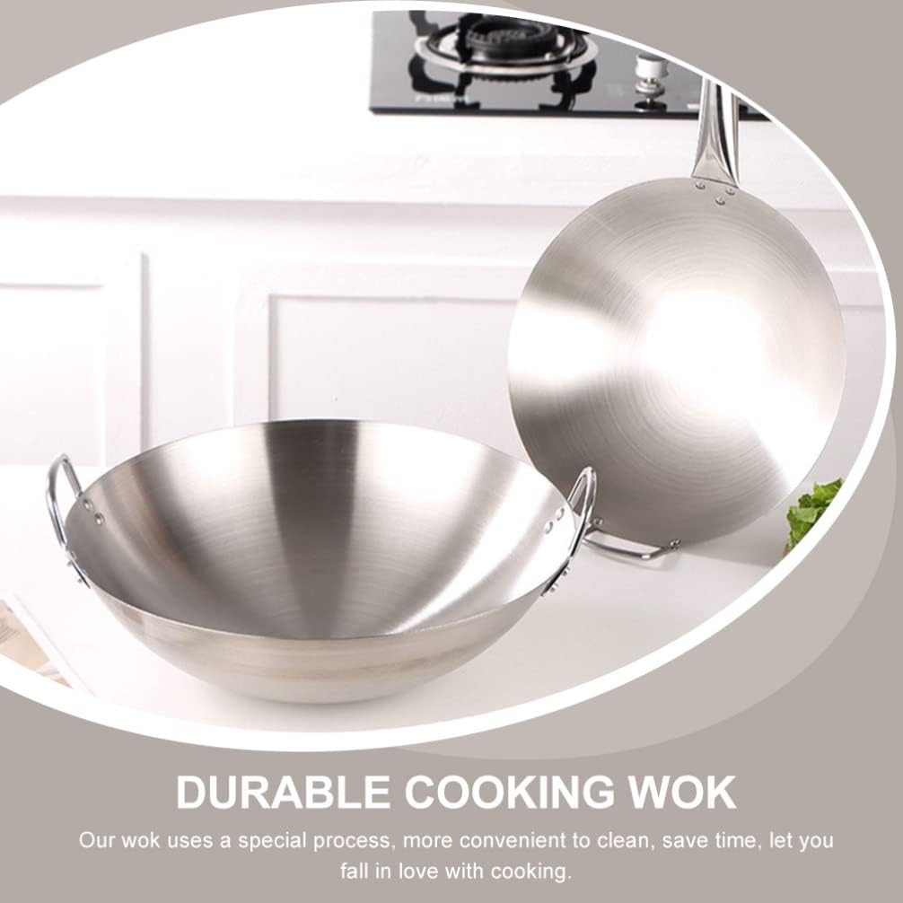 Cabilock 28cm Stainless Steel Wok Pan with Double Handles for Chinese and Japanese Cooking