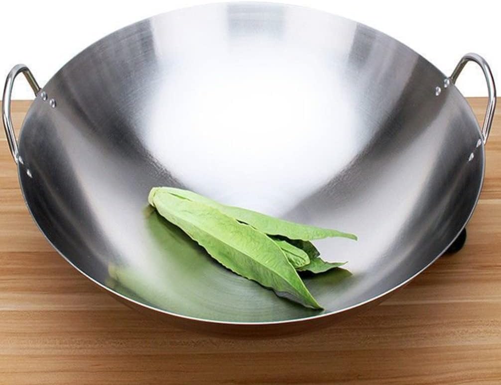 Cabilock 28cm Stainless Steel Wok Pan with Double Handles for Chinese and Japanese Cooking