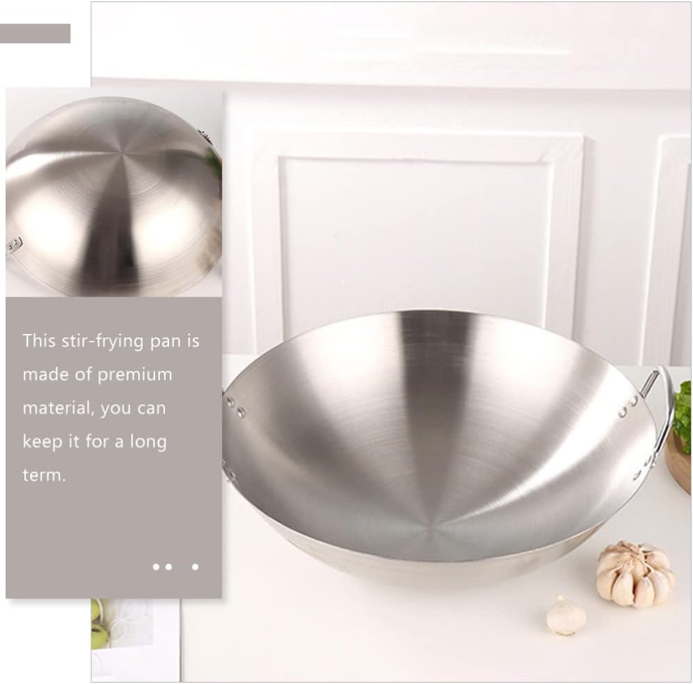 Cabilock 28cm Stainless Steel Wok Pan with Double Handles for Chinese and Japanese Cooking