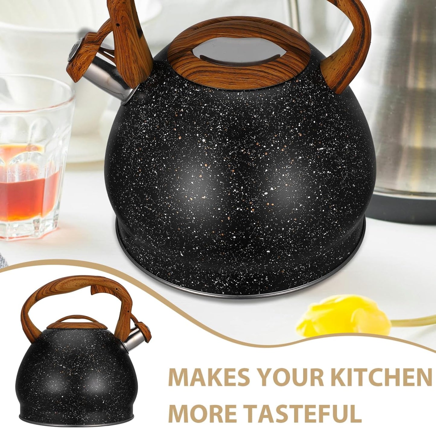 Cabilock 3.5L Stainless Steel Stovetop Whistling Tea Kettle - Tea Pot for Stove Top Whistle - Teapot