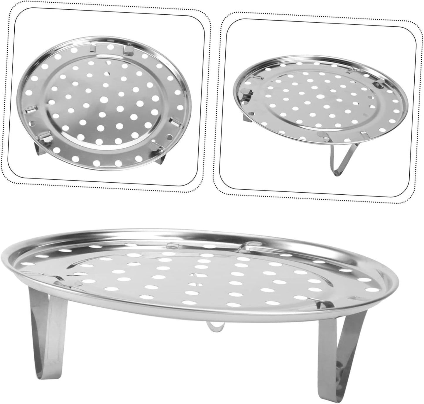 Cabilock Double Steamer Rack Set with Thermal Mitts and Teapot Infuser - Silver