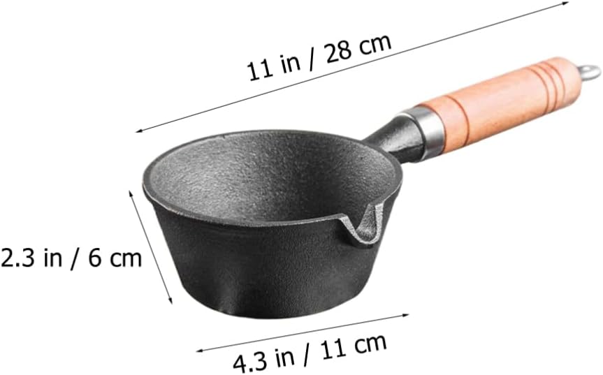 Cabilock Nonstick Cast Iron Sauce Pan Pot with Wood Handle - Small Size for Cooking Oil, Milk, Candy, Chocolate - Basting, Baking, and Melting Pot