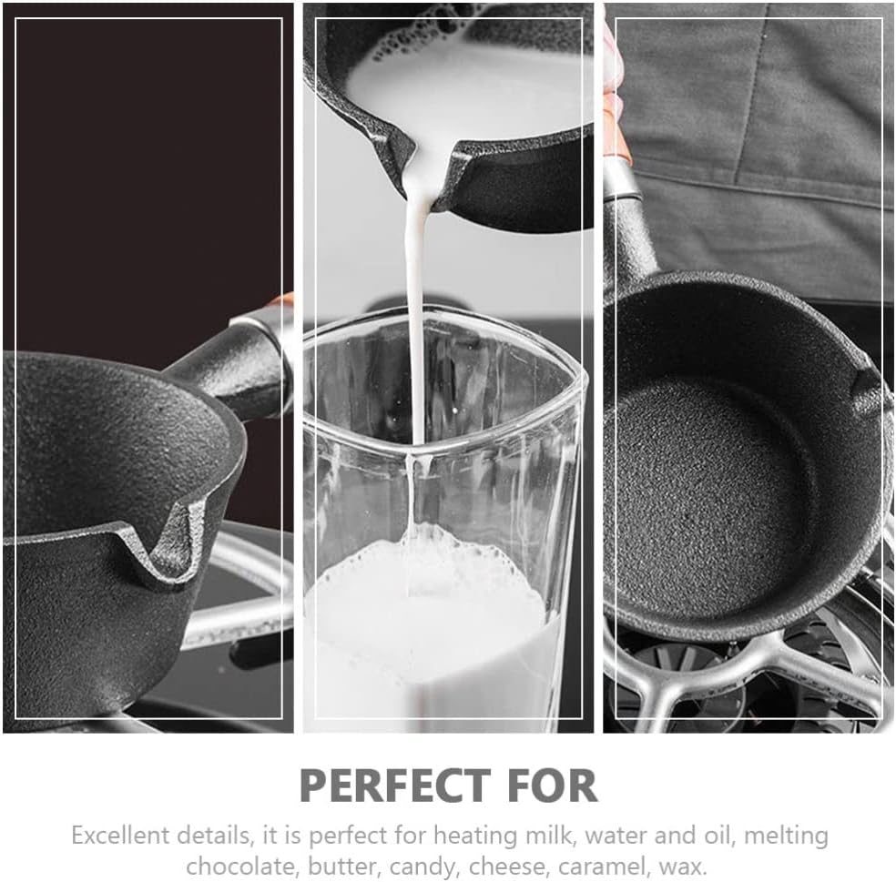 Cabilock Nonstick Cast Iron Sauce Pan Pot with Wood Handle - Small Size for Cooking Oil, Milk, Candy, Chocolate - Basting, Baking, and Melting Pot