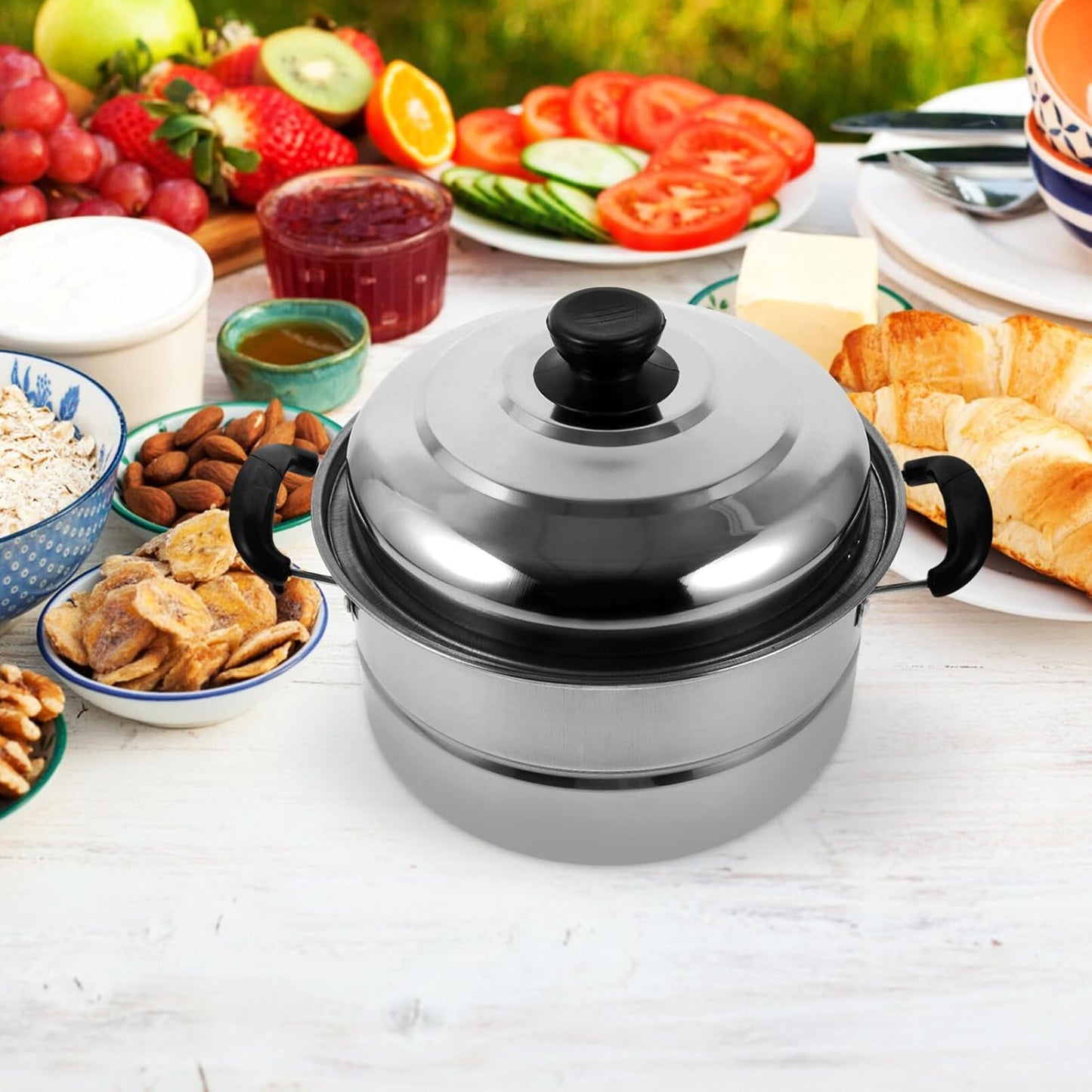 Cabilock Stainless Steel Stock Pot with Steamer Insert Pans and Lid - Kitchen Steaming Cookware