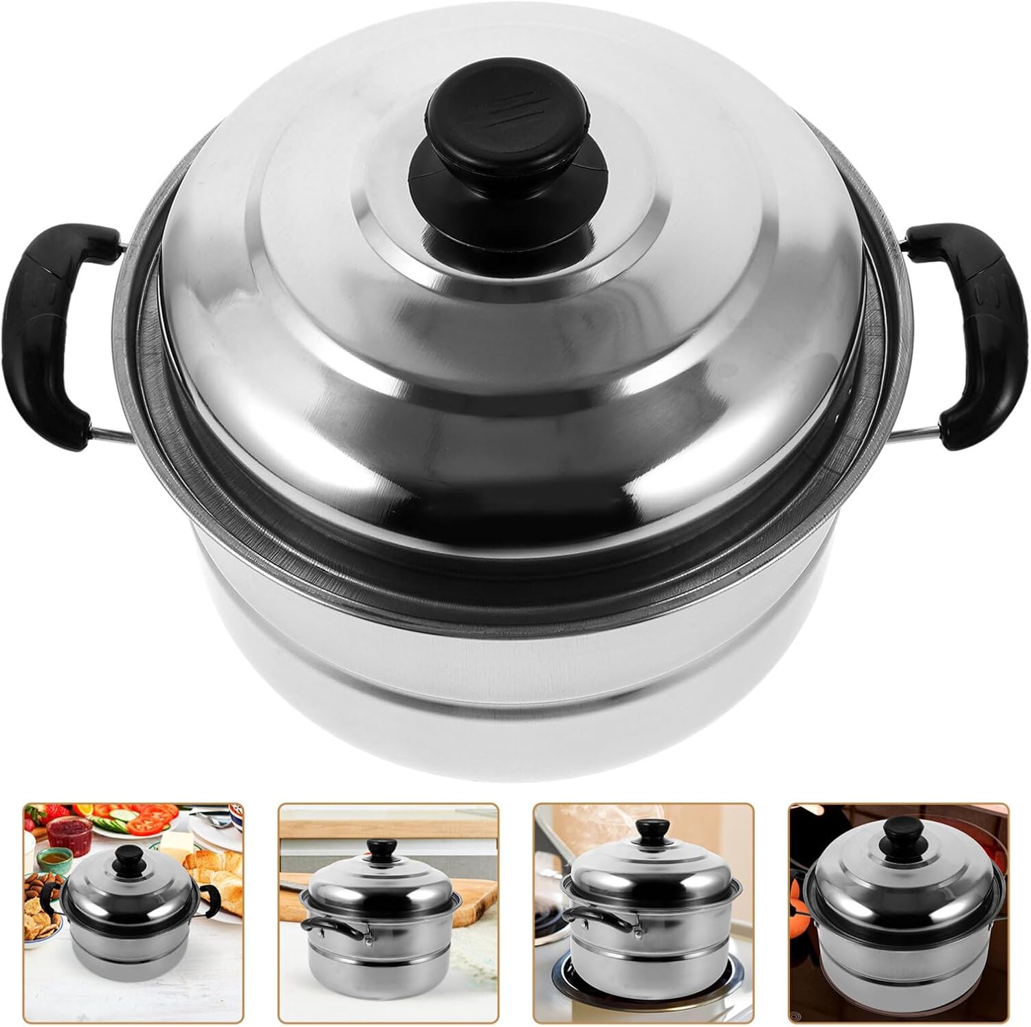 Cabilock Stainless Steel Stock Pot with Steamer Insert Pans and Lid - Kitchen Steaming Cookware