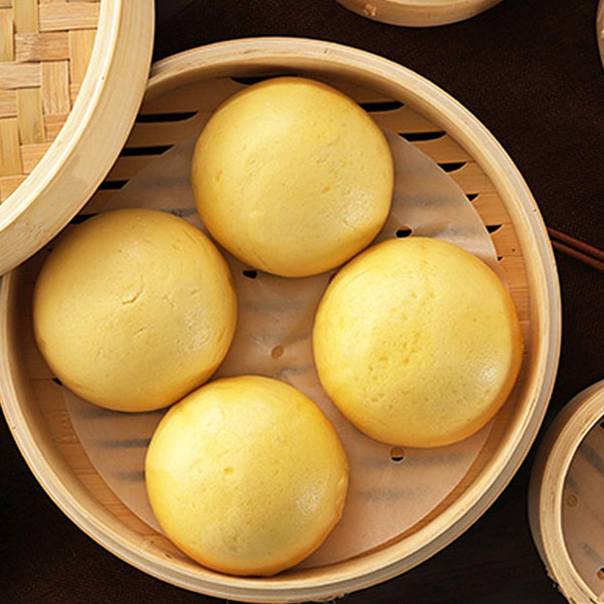 Cabilock White Pine Wood Bamboo Steamer Basket for Steaming Buns and Food