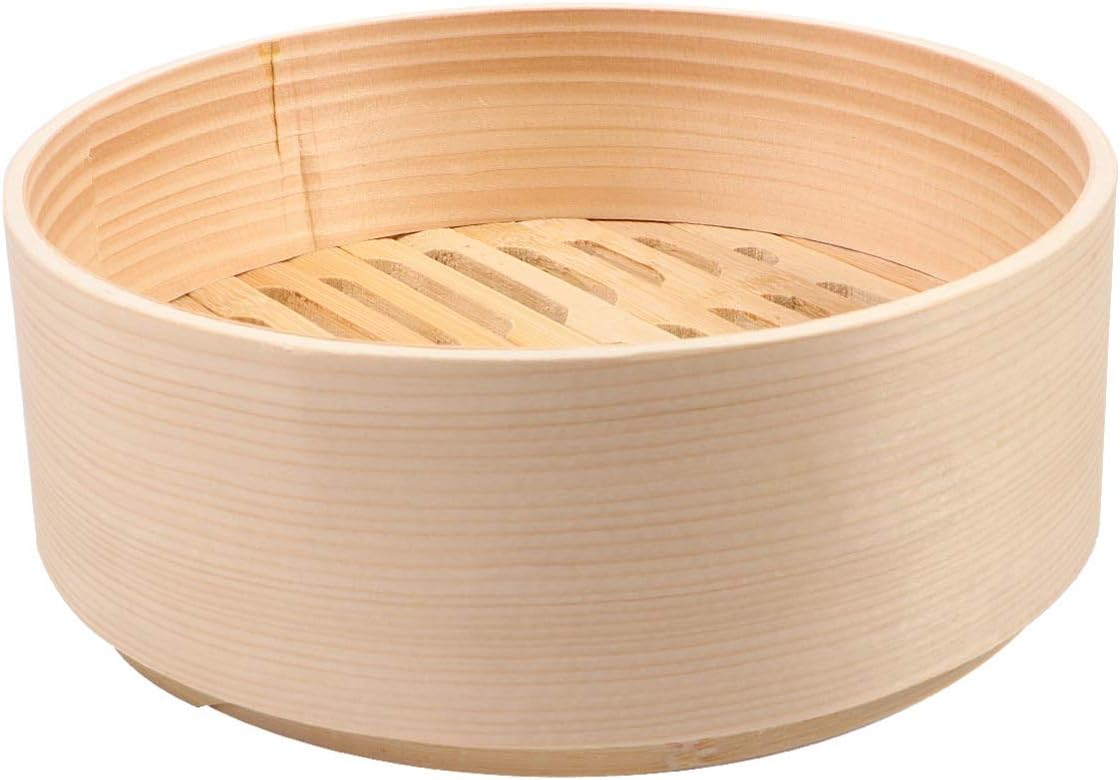 Cabilock White Pine Wood Bamboo Steamer Basket for Steaming Buns and Food