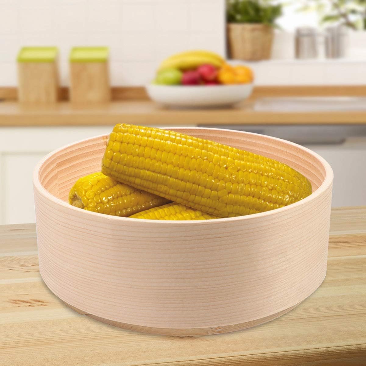 Cabilock White Pine Wood Bamboo Steamer Basket for Steaming Buns and Food