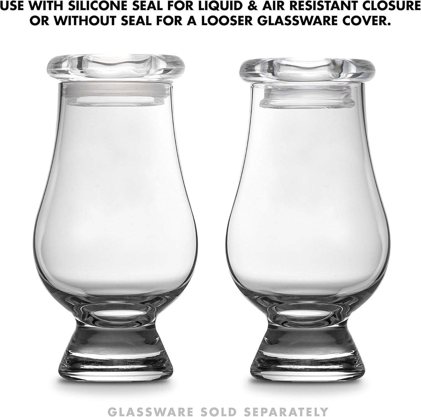 CairnCraft Glass Whiskey Glassware Caps - Set of 6 Numeral Engraved CairnCover Lids for Tasting Glasses