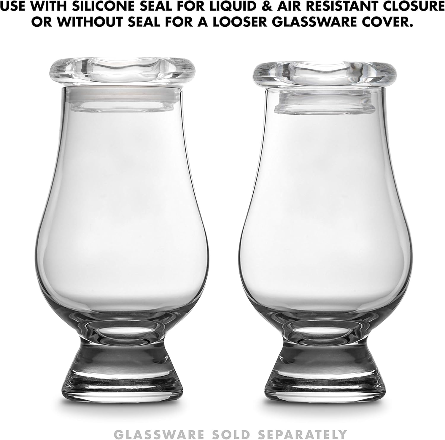 CairnCraft Glass Whiskey Glassware Caps - Set of 6 Numeral Engraved CairnCover Lids for Tasting Glasses