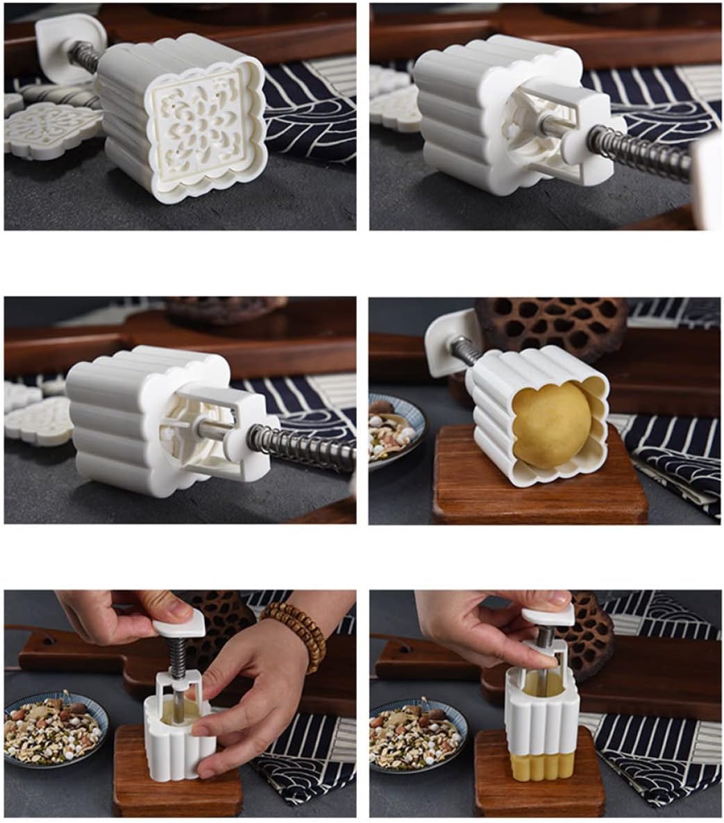 Cake Decorating Kit with Mold, Stamps, Cookie Press, Turntable, and Baking Equipment - 2 Sets for Cheesecake, Biscuits, and Moon Cakes - White Mold for Cake Decorations