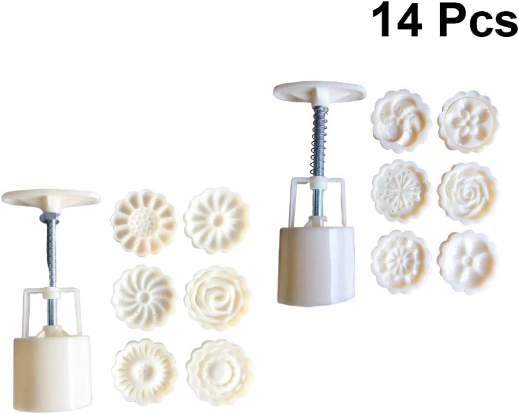 Cake Decorating Kit with Mold, Stamps, Cookie Press, Turntable, and Baking Equipment - 2 Sets for Cheesecake, Biscuits, and Moon Cakes - White Mold for Cake Decorations