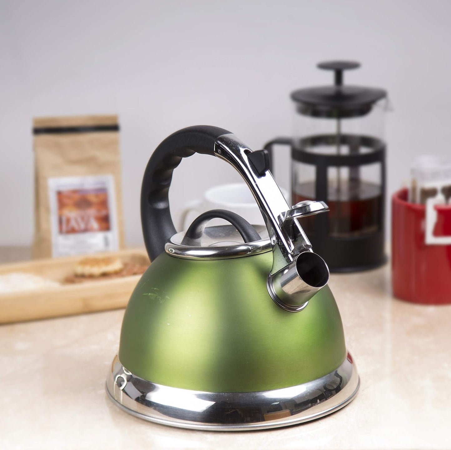 Camille 3.0 Quart Stainless Steel Whistling Tea Kettle - Even Heat Distribution, Opaque Chartreuse