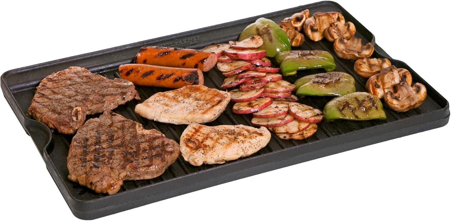 Camp Chef 16" x 24" Cast Iron Reversible Griddle for Outdoor Cooking and Camping Gear
