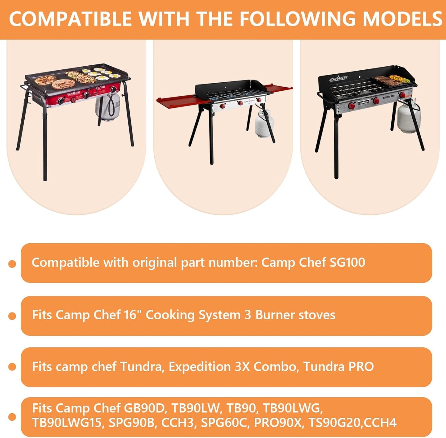 Camp Chef Tundra 3 Burner Flat Top Griddle - Compatible with SPG90B, GB90D, TB90 - 16" x 38" Dimensions - CCH3 Griddle Top