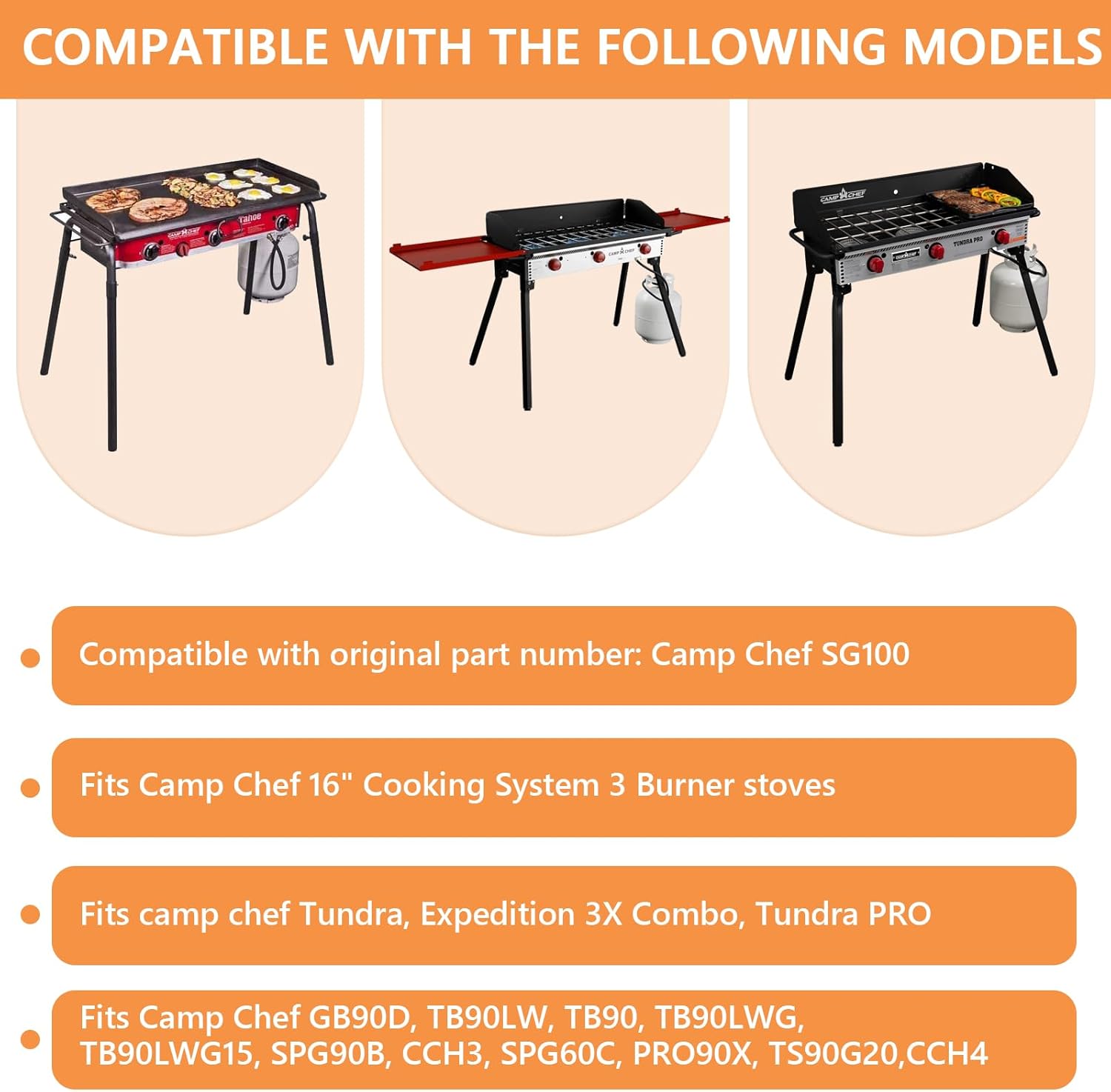 Camp Chef Tundra 3 Burner Flat Top Griddle - Compatible with SPG90B, GB90D, TB90 - 16" x 38" Dimensions - CCH3 Griddle Top