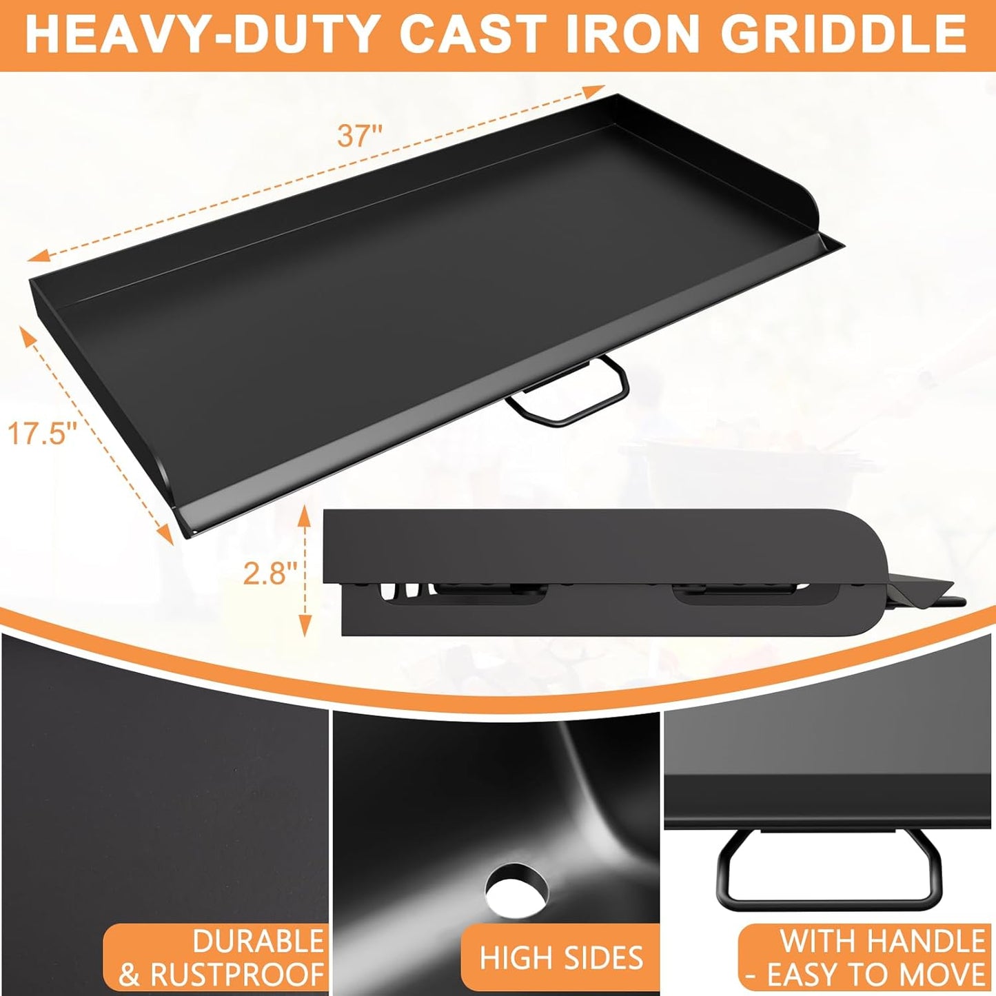 Camp Chef Tundra 3 Burner Flat Top Griddle - Compatible with SPG90B, GB90D, TB90 - 16" x 38" Dimensions - CCH3 Griddle Top