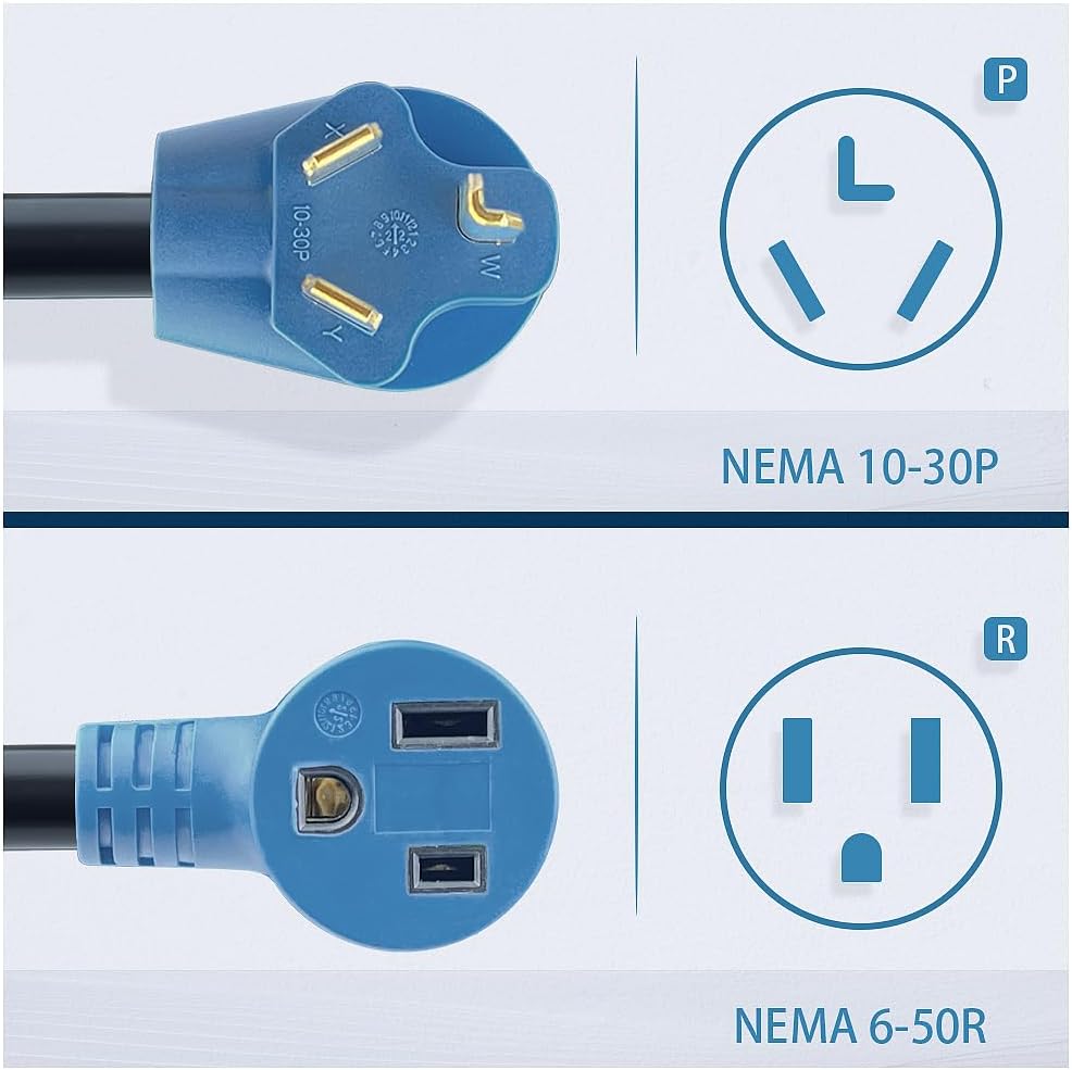 CAMPELIFY 3 Prong 30 AMP Dryer Plug to 50 AMP Welder Adapter - NEMA 10-30P to 6-50R, 30 to 50 AMP Adapter for Dryer Outlet to Welder, 10/3 AWG, 7,500W - 12 Inch