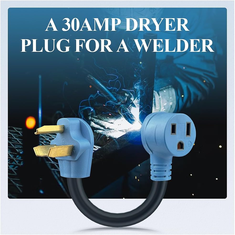 CAMPELIFY 3 Prong 30 AMP Dryer Plug to 50 AMP Welder Adapter - NEMA 10-30P to 6-50R, 30 to 50 AMP Adapter for Dryer Outlet to Welder, 10/3 AWG, 7,500W - 12 Inch