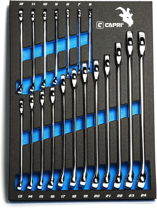Capri Tools Metric Combination Wrench Set with Mechanic's Tray - 19 Piece Set, 6-24 mm CP11390MT