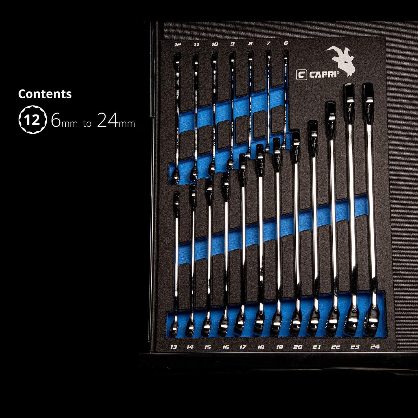 Capri Tools Metric Combination Wrench Set with Mechanic's Tray - 19 Piece Set, 6-24 mm CP11390MT