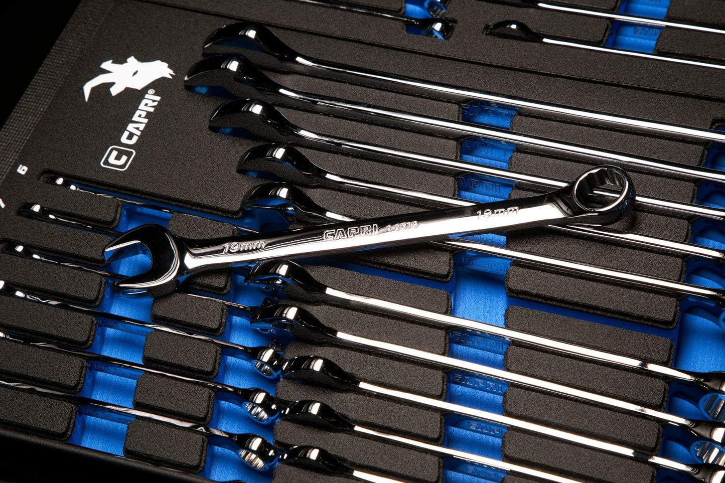 Capri Tools Metric Combination Wrench Set with Mechanic's Tray - 19 Piece Set, 6-24 mm CP11390MT