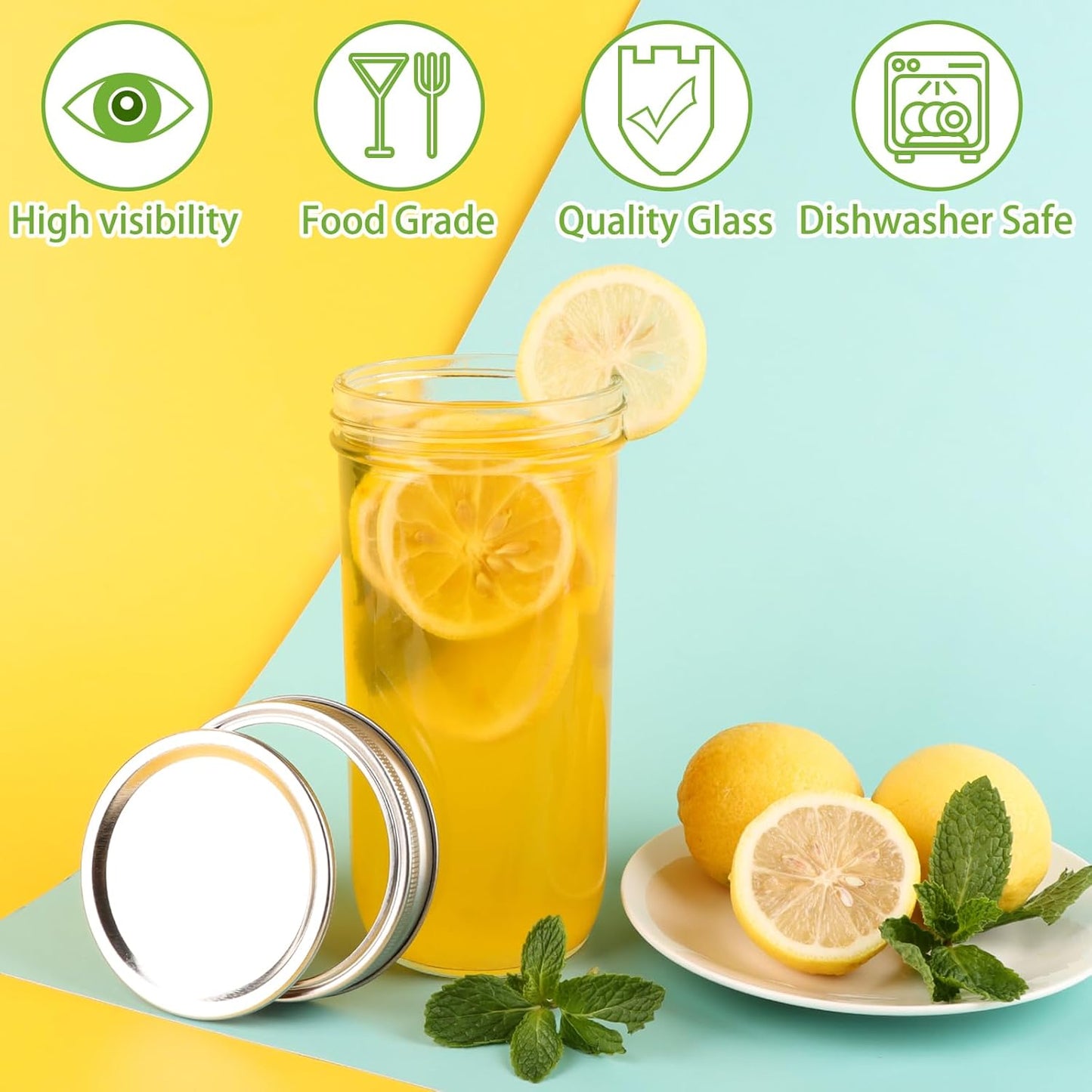 CARBLIN 24 oz Wide Mouth Glass Mason Jars - 6 Pack with Airtight Lids and Labels Brush - Ideal for Canning, Fermenting, Pickling, and DIY Projects