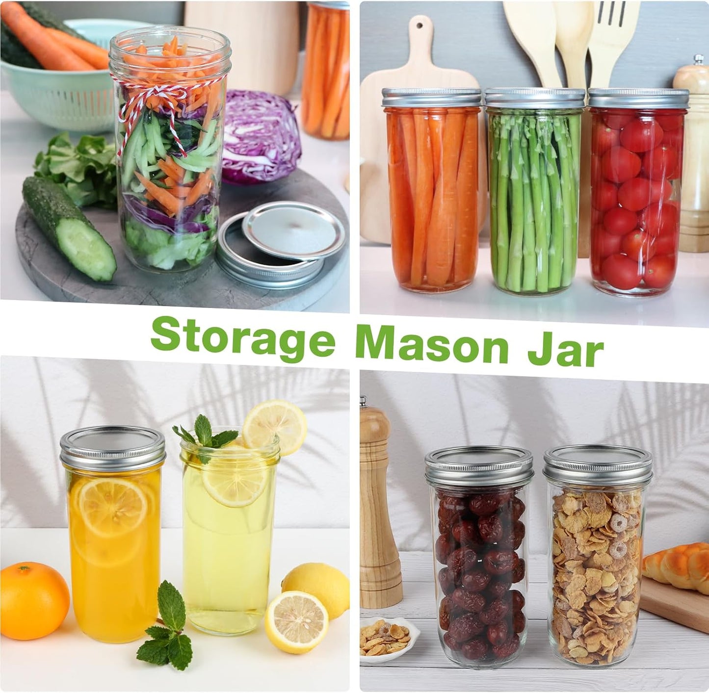 CARBLIN 24 oz Wide Mouth Glass Mason Jars - 6 Pack with Airtight Lids and Labels Brush - Ideal for Canning, Fermenting, Pickling, and DIY Projects