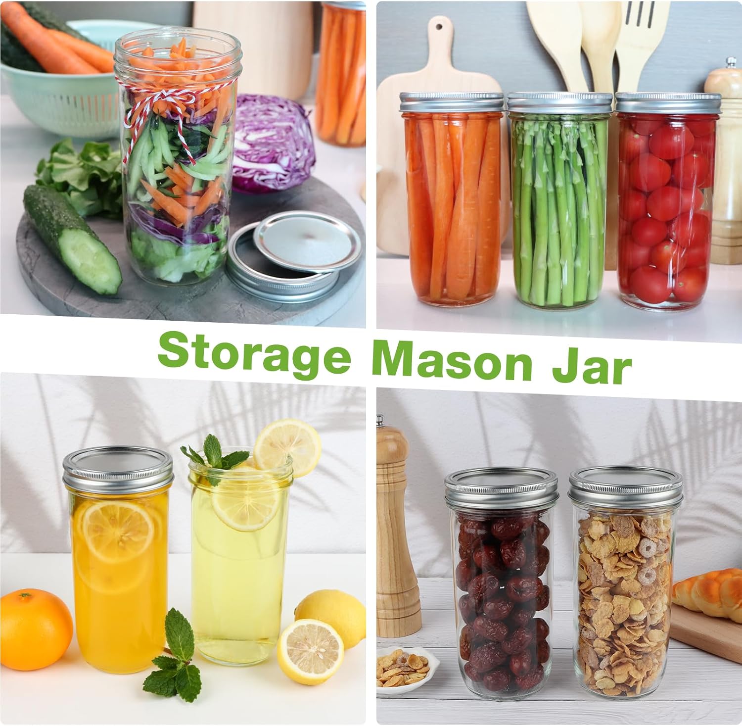 CARBLIN 24 oz Wide Mouth Glass Mason Jars - 6 Pack with Airtight Lids and Labels Brush - Ideal for Canning, Fermenting, Pickling, and DIY Projects