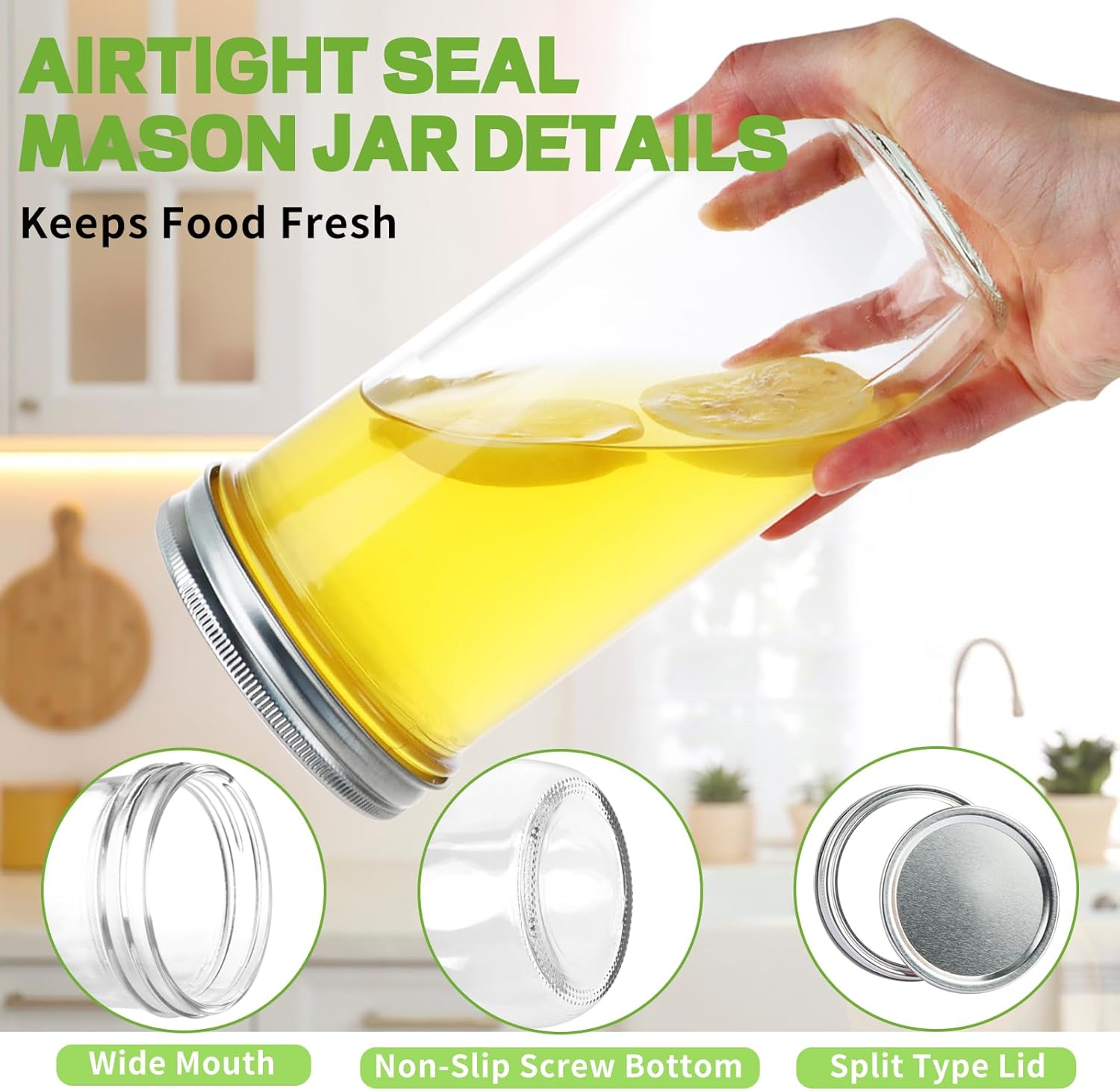 CARBLIN 24 oz Wide Mouth Glass Mason Jars - 6 Pack with Airtight Lids and Labels Brush - Ideal for Canning, Fermenting, Pickling, and DIY Projects