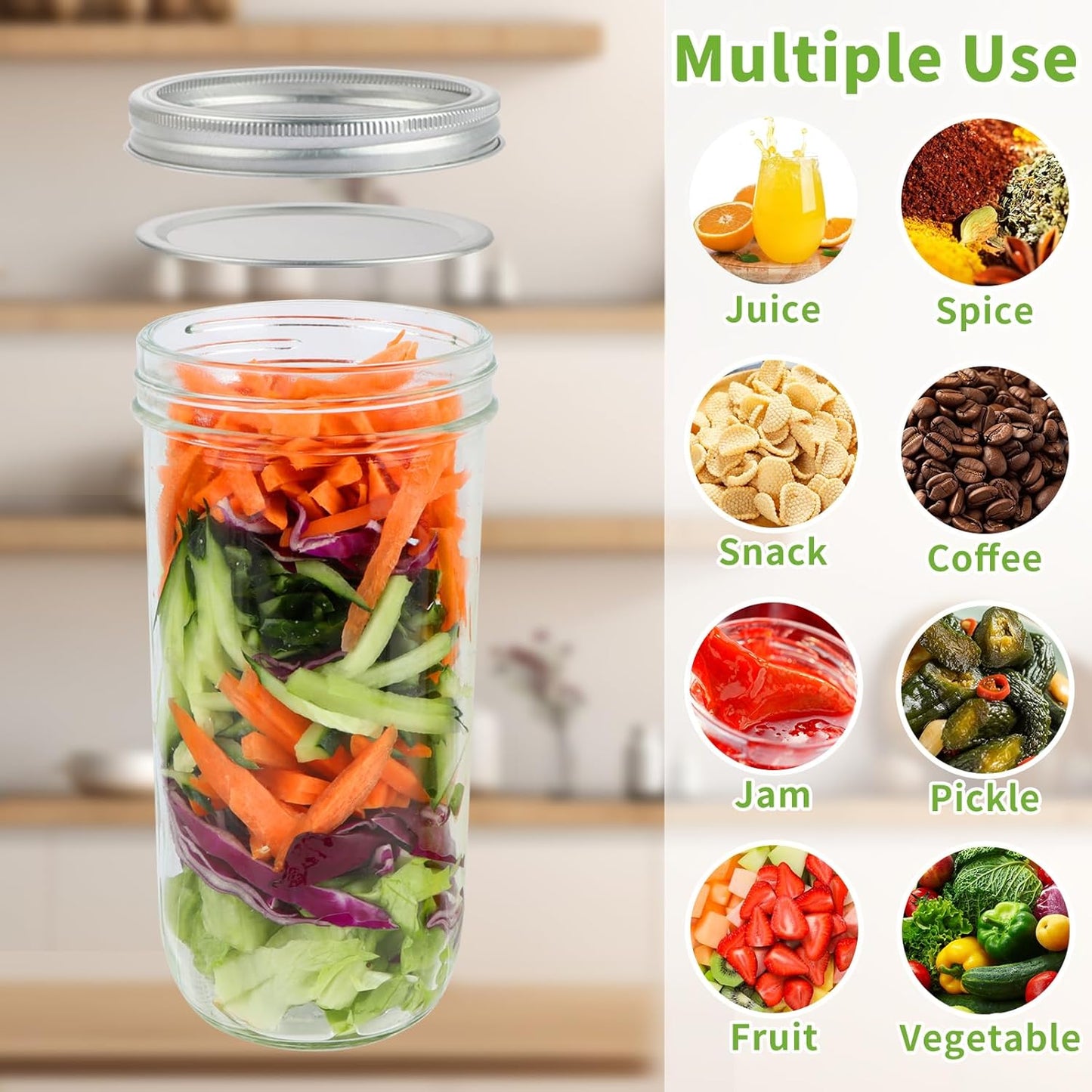 CARBLIN 24 oz Wide Mouth Glass Mason Jars - 6 Pack with Airtight Lids and Labels Brush - Ideal for Canning, Fermenting, Pickling, and DIY Projects