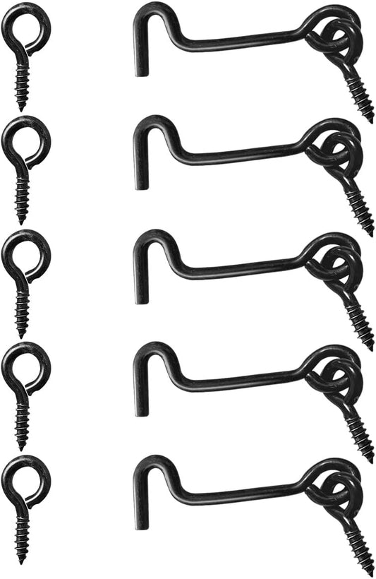 Carbon Steel Swivel Window Latch Hook Set with Mounting Screws - 2 Inch Door Hook Latch for Gate, Cabin, and Eye Latch - Pack of 5